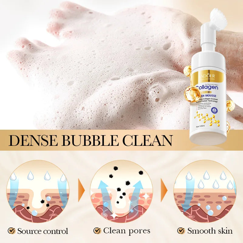 SADOER collagène nettoyant pour le visage Mousse nettoyage en profondeur soin de la peau hydratant raffermissant lavage du visage mousse nettoyant produits de soins de la peau