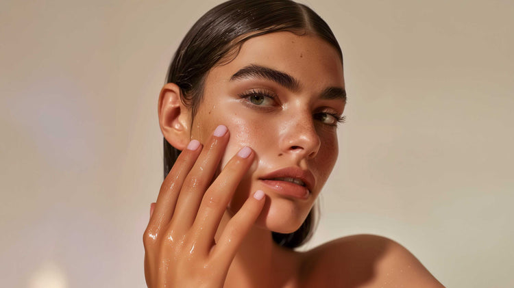 Personne appliquant une crème de soin sur sa peau joue lors d'une routine beauté