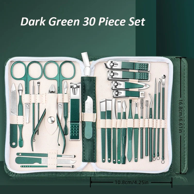 Ensemble de manucure 30 en 1, Kit de coupe-ongles pour femmes et hommes, Kit de manucure professionnel en acier inoxydable avec étui de voyage