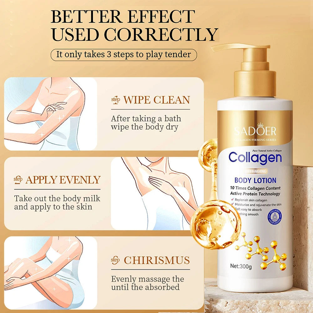 Lotion pour le corps au collagène pour raffermissant et hydratation – Hydratant intense Anti-âge pour peau sèche, affaissée, nourrissante, 300 g/pièce