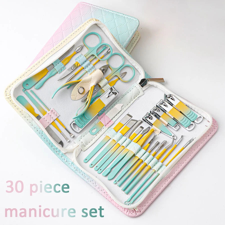 Ensemble de manucure 30 en 1, Kit de coupe-ongles pour femmes et hommes, Kit de manucure professionnel en acier inoxydable avec étui de voyage
