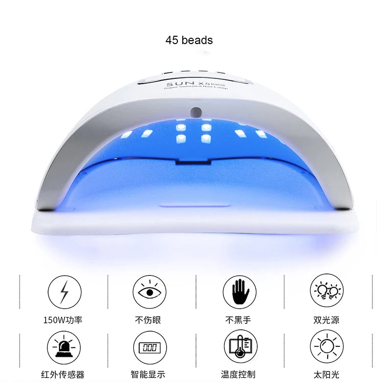 SUNX5Max 150W UV LED lampe à ongles pour séchage rapide Gel ongles photothérapie Machine 45 LEDs manucure Salon outil équipement