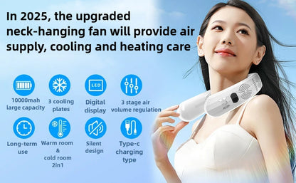 Nouveau ventilateur de cou à réfrigération semi-conductrice 2026, version améliorée, avec affichage numérique intelligent, double fonction chaud et froid, sans pales