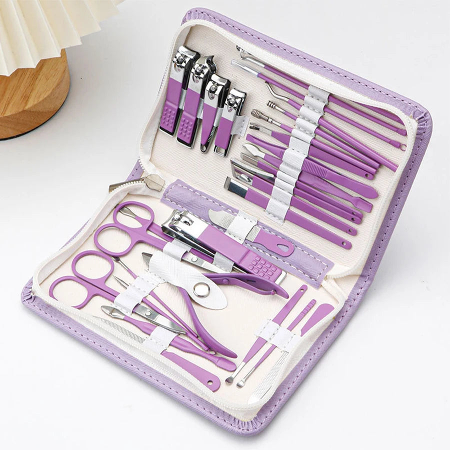Ensemble de manucure 30 en 1, Kit de coupe-ongles pour femmes et hommes, Kit de manucure professionnel en acier inoxydable avec étui de voyage