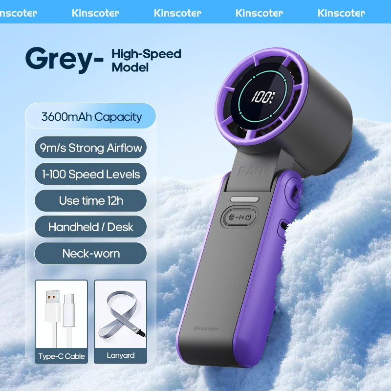 KINSCOTER ventilateur portatif pliable extérieur Mini refroidissement Rechargeable 3600 mAh 100 niveaux contrôle gratuit ventilateur Turbo haute vitesse