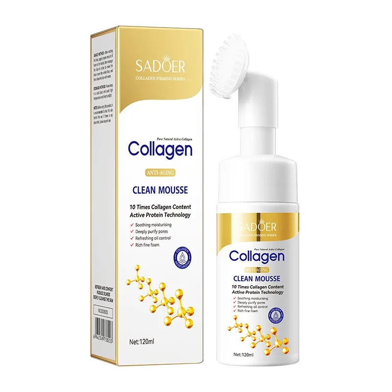 SADOER collagène nettoyant pour le visage Mousse nettoyage en profondeur soin de la peau hydratant raffermissant lavage du visage mousse nettoyant produits de soins de la peau