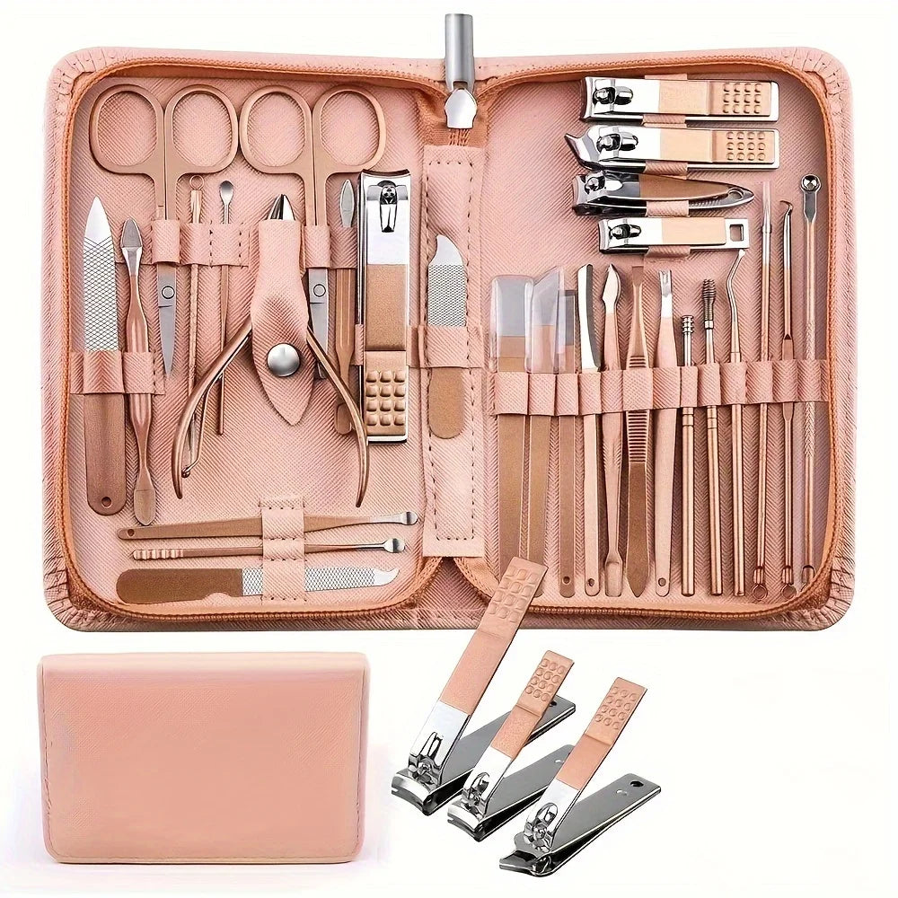 Ensemble de manucure 30 en 1, Kit de coupe-ongles pour femmes et hommes, Kit de manucure professionnel en acier inoxydable avec étui de voyage
