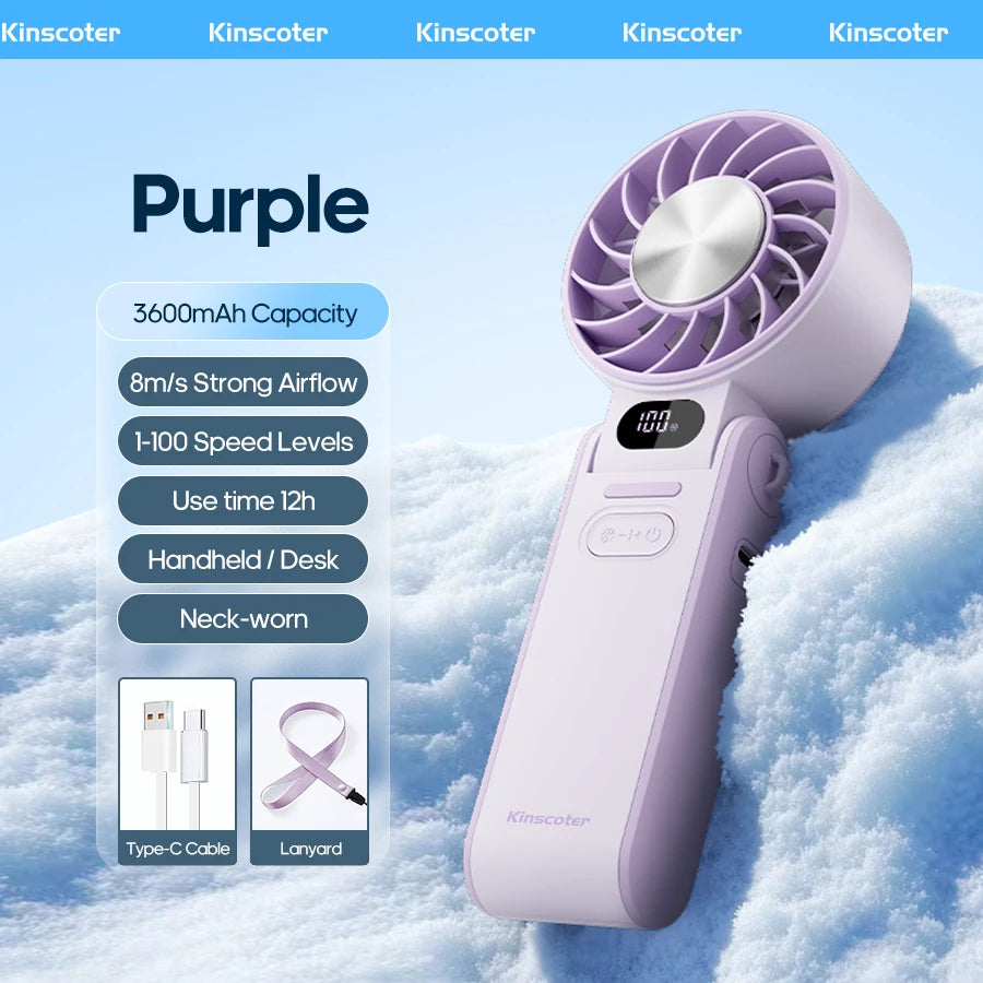 KINSCOTER ventilateur portatif pliable extérieur Mini refroidissement Rechargeable 3600 mAh 100 niveaux contrôle gratuit ventilateur Turbo haute vitesse