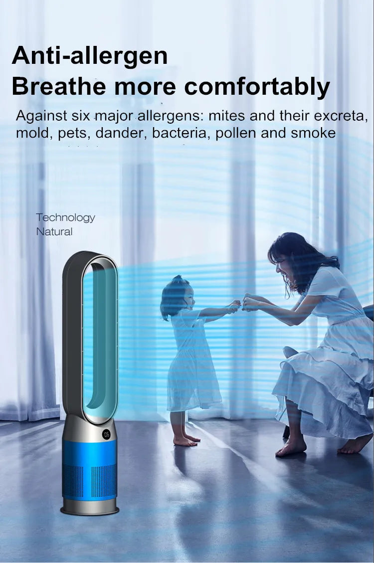 Ventilateur sans pales 42 pouces 220V, double fonction (refroidissement et chauffage), chauffage silencieux pour la maison, circulation rapide de l'air et purification, tour