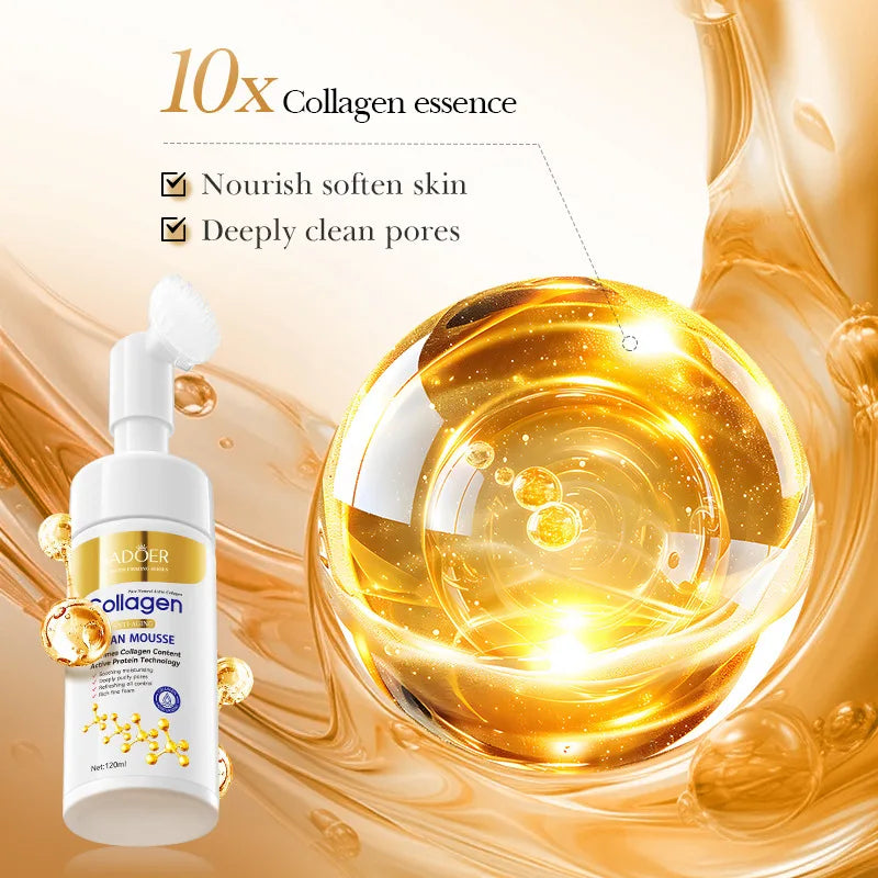 SADOER collagène nettoyant pour le visage Mousse nettoyage en profondeur soin de la peau hydratant raffermissant lavage du visage mousse nettoyant produits de soins de la peau