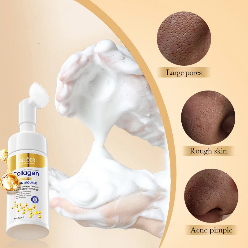 SADOER collagène nettoyant pour le visage Mousse nettoyage en profondeur soin de la peau hydratant raffermissant lavage du visage mousse nettoyant produits de soins de la peau