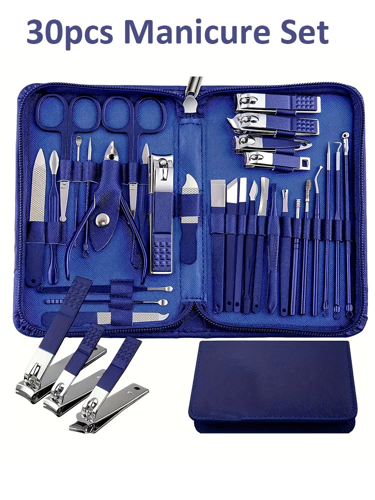 Ensemble de manucure 30 en 1, Kit de coupe-ongles pour femmes et hommes, Kit de manucure professionnel en acier inoxydable avec étui de voyage