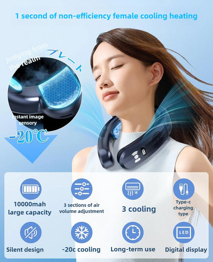 Nouveau ventilateur de cou à réfrigération semi-conductrice 2026, version améliorée, avec affichage numérique intelligent, double fonction chaud et froid, sans pales