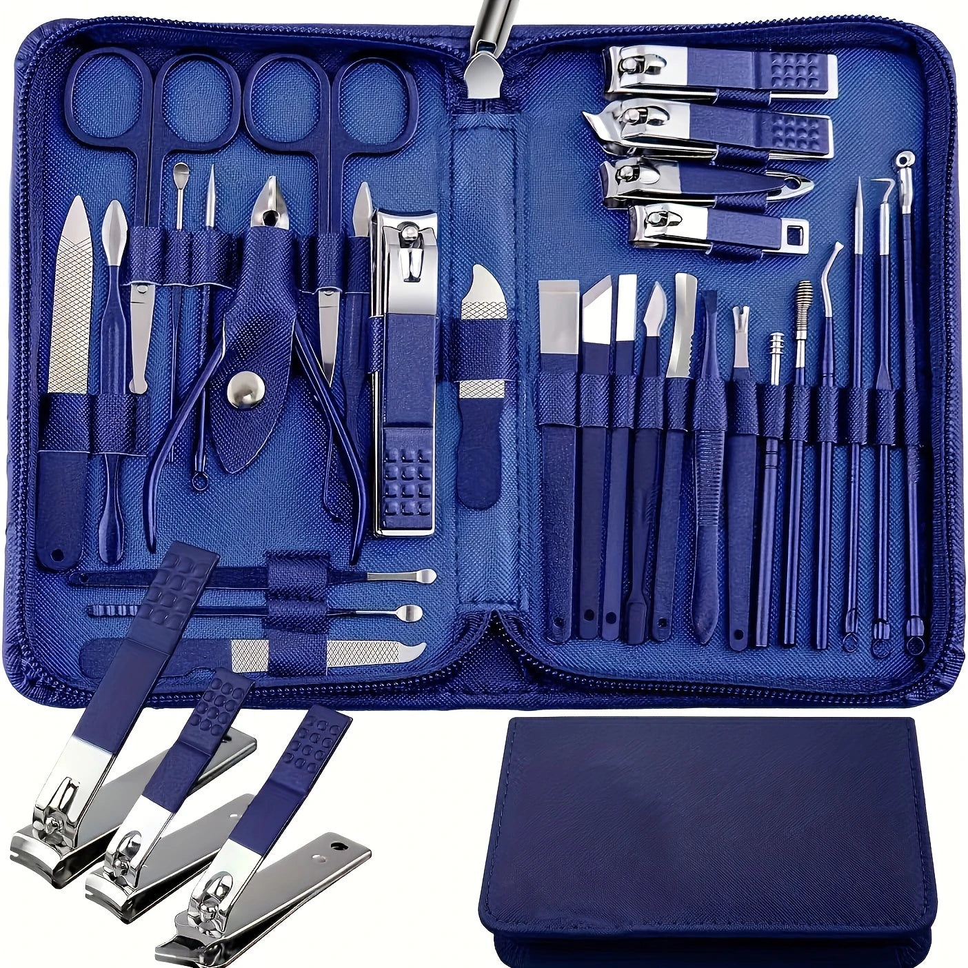 Ensemble de manucure 30 en 1, Kit de coupe-ongles pour femmes et hommes, Kit de manucure professionnel en acier inoxydable avec étui de voyage