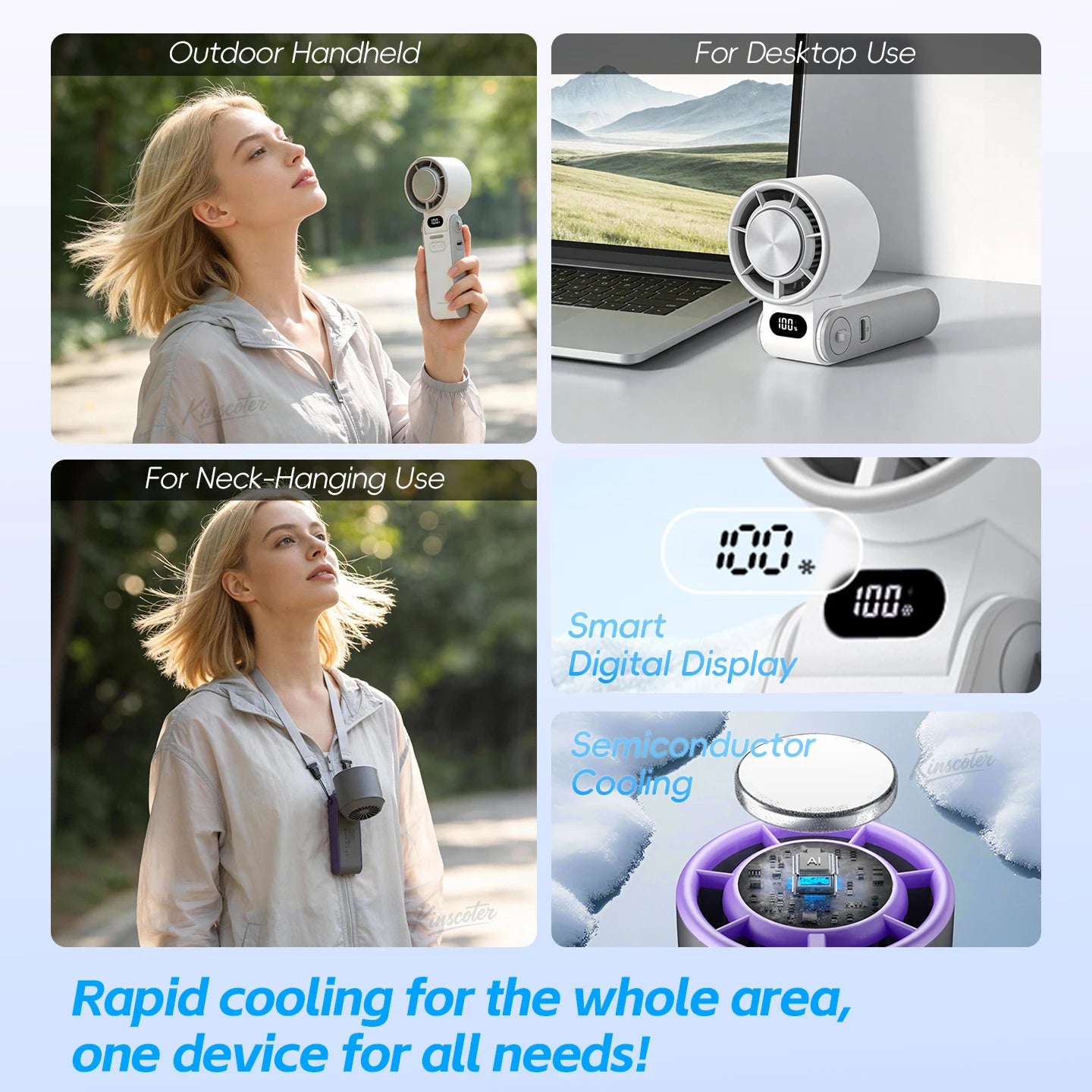 KINSCOTER ventilateur portatif pliable extérieur Mini refroidissement Rechargeable 3600 mAh 100 niveaux contrôle gratuit ventilateur Turbo haute vitesse