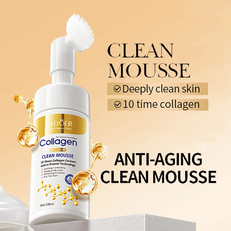 SADOER collagène nettoyant pour le visage Mousse nettoyage en profondeur soin de la peau hydratant raffermissant lavage du visage mousse nettoyant produits de soins de la peau