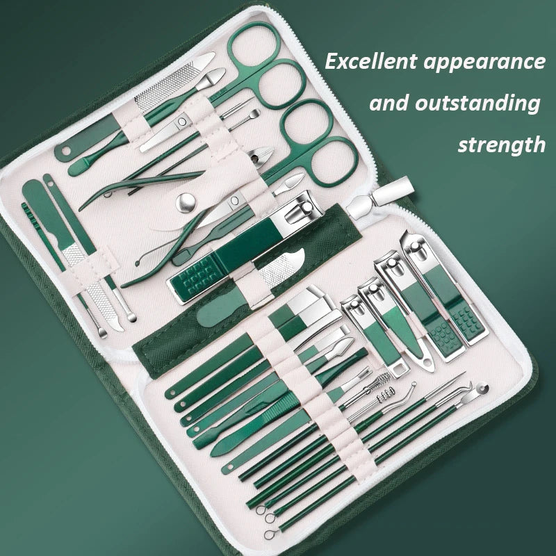 Ensemble de manucure 30 en 1, Kit de coupe-ongles pour femmes et hommes, Kit de manucure professionnel en acier inoxydable avec étui de voyage