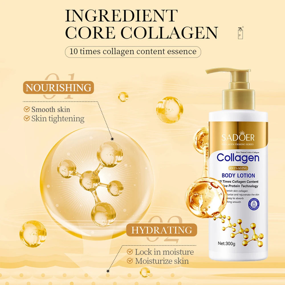 Lotion pour le corps au collagène pour raffermissant et hydratation – Hydratant intense Anti-âge pour peau sèche, affaissée, nourrissante, 300 g/pièce