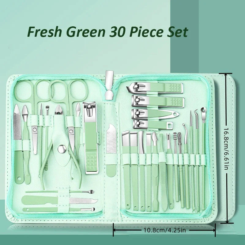 Ensemble de manucure 30 en 1, Kit de coupe-ongles pour femmes et hommes, Kit de manucure professionnel en acier inoxydable avec étui de voyage