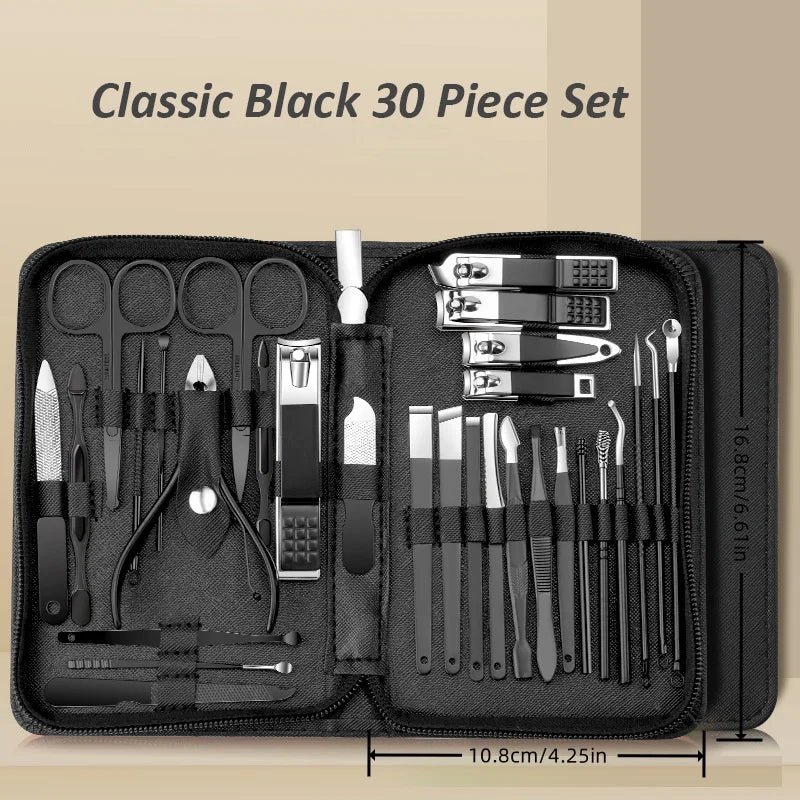Ensemble de manucure 30 en 1, Kit de coupe-ongles pour femmes et hommes, Kit de manucure professionnel en acier inoxydable avec étui de voyage